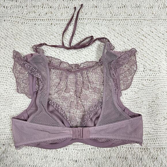 Victoria’s Secret Dream Angels Halter Lace Plunge Bra 34B Satin Mauve - Picture 5 of 6